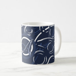 Elegant Blått och vitt monogrammat Mönster Kaffemugg