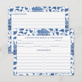 Elegant Blått Och Vitt Porslinsmönster Receptkort Inbjudningar