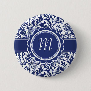 Elegant blått- och vitWilliam Morris blommigt Knapp