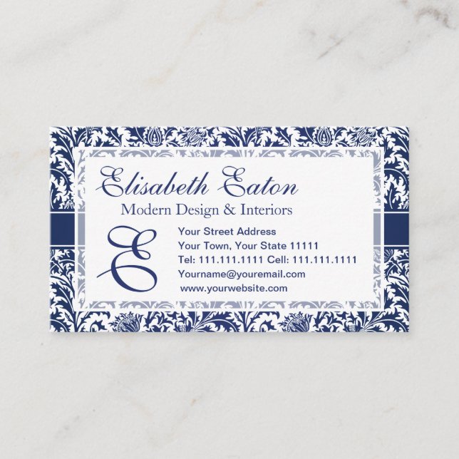 Elegant blått- och vitWilliam Morris blommigt Visitkort (Framsida)