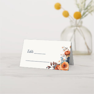 Elegant Blått Orange Blommigt Bröllop Bord Placeringskort