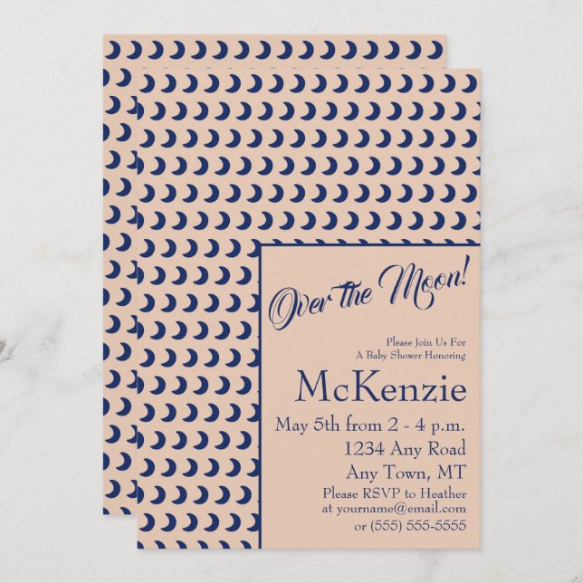 Elegant blått över Måne kelestial babydusch I Inbjudningar (Fram/baksida)