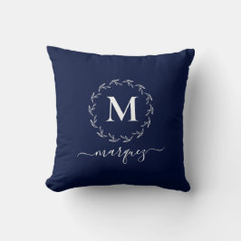 Elegant Blått Personlig Utandning Monogram Kudde