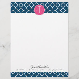 Elegant Blått Quatrefolie med Rosa Monogram Brevhuvud