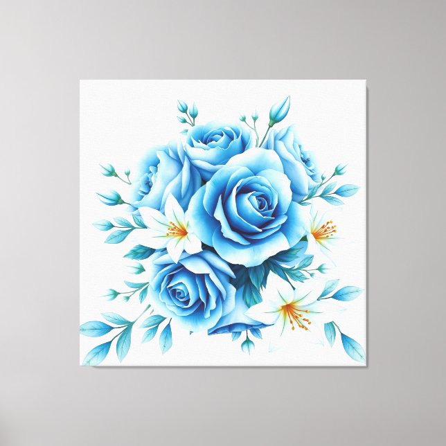 Elegant Blått Ro-Blommigt-teckningsvägg - dekor Canvastryck (Framsida)