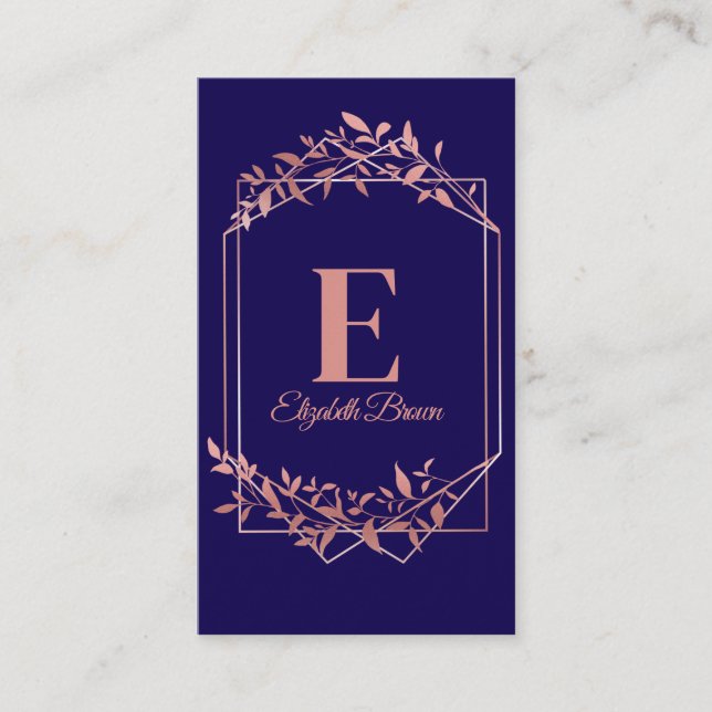 Elegant (blått) ro guld ram löv visitkort (Framsida)