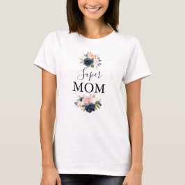 Elegant Blått Rosa  Blommigten Toppen Mamma T Shirt