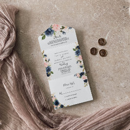 Elegant Blått Rosa Guld Blommigten Bröllop