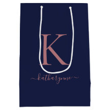 Elegant Blått Rosa ros Guld Monogram Namn