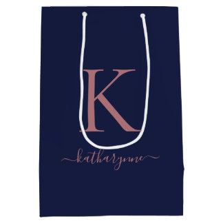 Elegant Blått Rosa ros Guld Monogram Namn