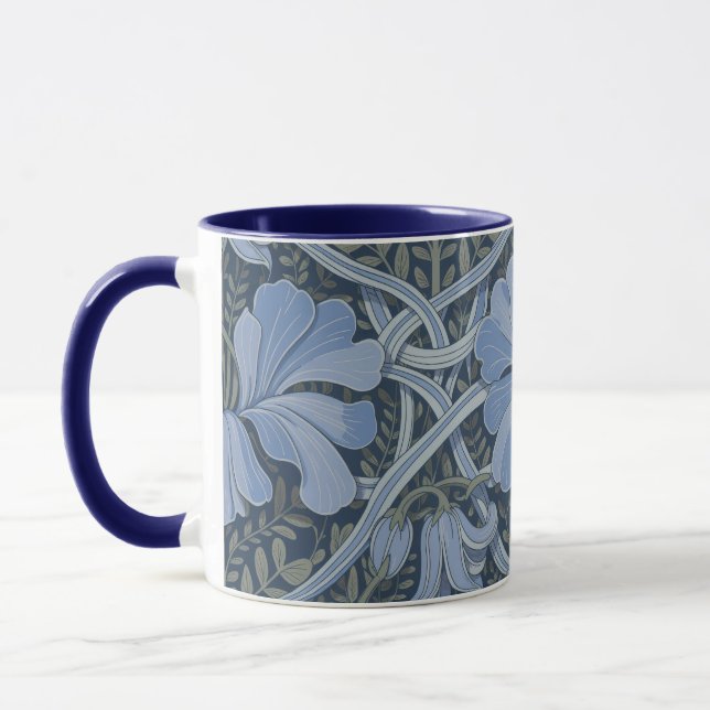 Elegant Blått Vattenfärg Blommönster Mugg (Vänster)
