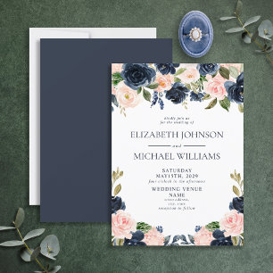 Elegant Blått vattenfärgsfilter Blommigt Bröllop Inbjudningar