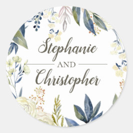 Elegant Blått vattenfärgsunderkuvert Förinställnin Runt Klistermärke