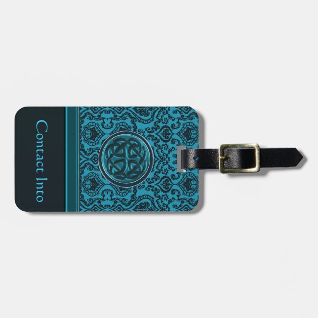 Elegant blåttdamast och Celtic fnurra Bagagebricka (Horisontell Framsida)