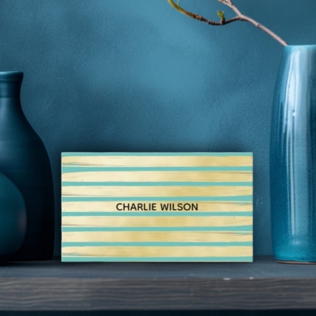 Elegant (blåturkos) guld folie stripe visitkort (Elegant blue turquoise gold foil paint striped business card)