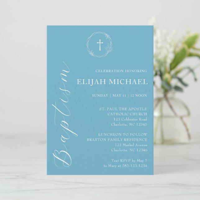 Elegant Blåvit Baptism Kor Utandningsinbjudan till Inbjudningar (Stående Fram)