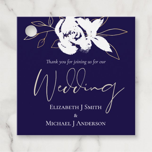 Elegant Blåviten Guld Bröllop Gåvor Etiketter (Framsida)