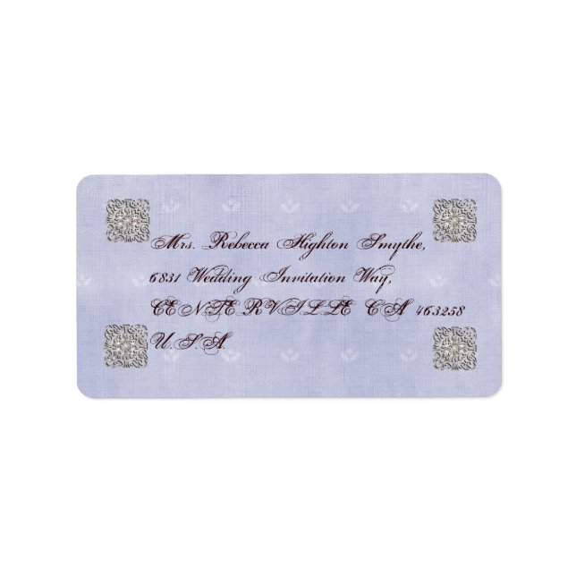 Elegant Blek Blue Vintage bröllop Adressetiketter (Framsidan)