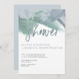 Elegant Blek Dusty Blue Abstrakt Brushstrokes Inbjudningar