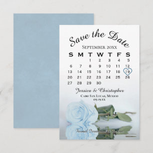 Elegant Blek Dusty Blue Ro Bröllop Calendar Spara Datumet