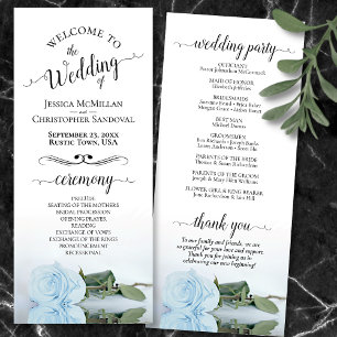Elegant Blek Dusty Blue Ro Romantic Bröllop Program