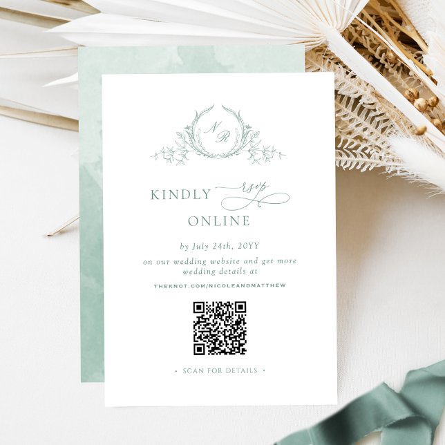 Elegant Blek Grönt Monogram OSA Online QR-kod Tilläggskort (Skapare uppladdad)