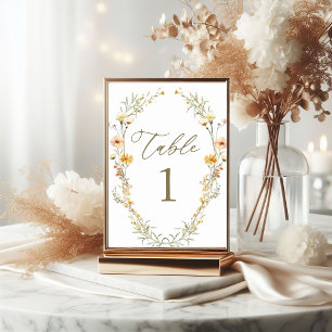 Elegant Blek Gult Watercolor Wildblommor Bröllop Bordsnummer