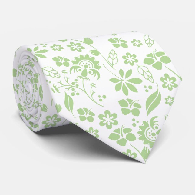 Elegant Blek Lime Green and White Tropical Flowers Slips (Rullad)