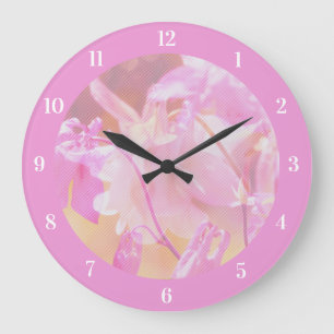 Elegant Blek Rosa Blommigt Design Stor Klocka