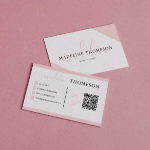 Elegant Blek Rosa Calligraphy QR-kod Visitkort