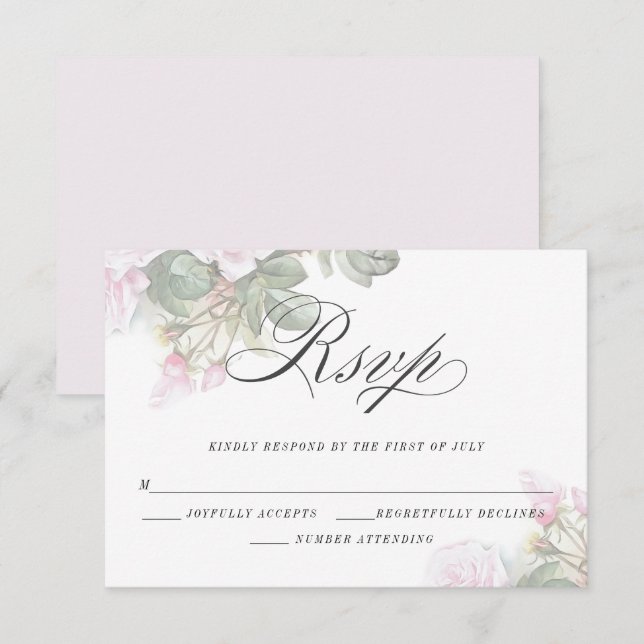 Elegant Blek Rosa ros OSA Kort (Fram/baksida)