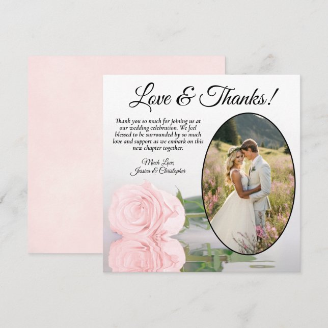 Elegant Blek  Rosa ros Oval Photo Bröllop Tack Kort (Fram/baksida)