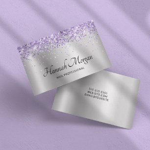 Elegant blek silver Ombre-folie lila glitter Visitkort