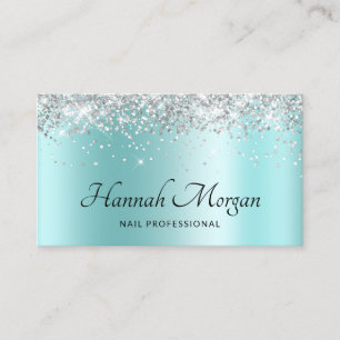 Elegant blek turkos ombre silverglitter visitkort