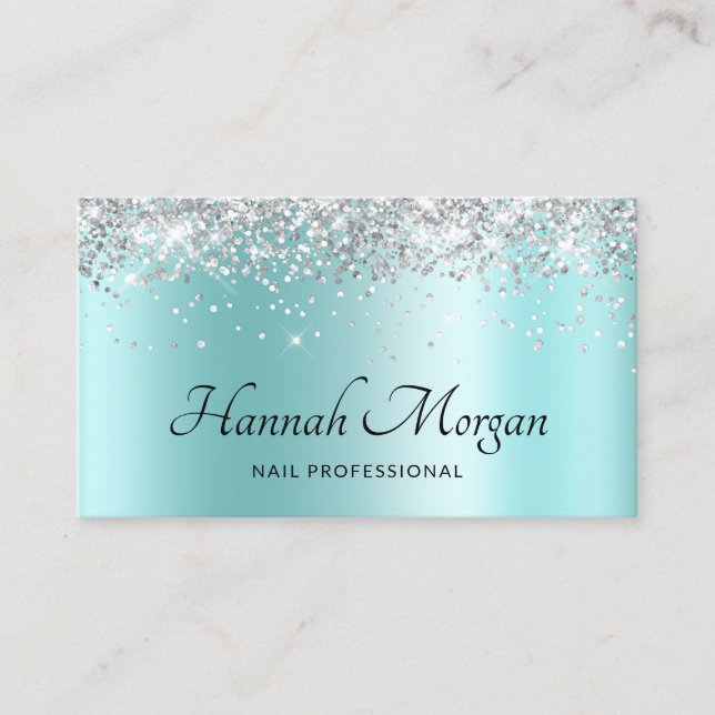 Elegant Blek Turkvoise Ombre Silver Glitter Visitkort (Framsida)