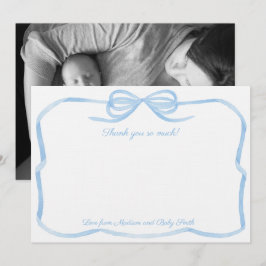Elegant blekblå pojke baby shower foto tack kort