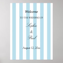 Elegant blekblå randig vigsel välkomstaffisch poster