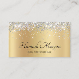 Elegant blekgul satinfärg med silverglitter visitkort