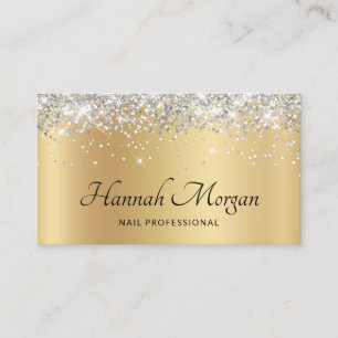 Elegant blekgul satinfärg med silverglitter visitkort