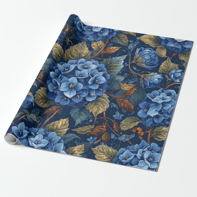 Elegant bleknad hortensia blomster mönster decoupa presentpapper (Utrullad)