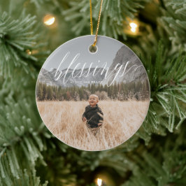 Elegant Blessens Script Helgdag Ceramic Ornament