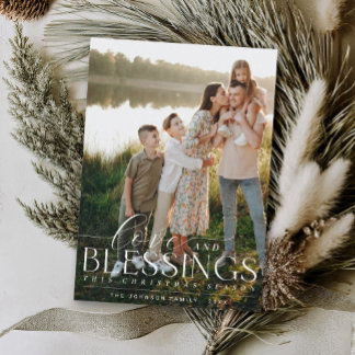 Elegant Blessings-skript Photo Greenery jul Julkort