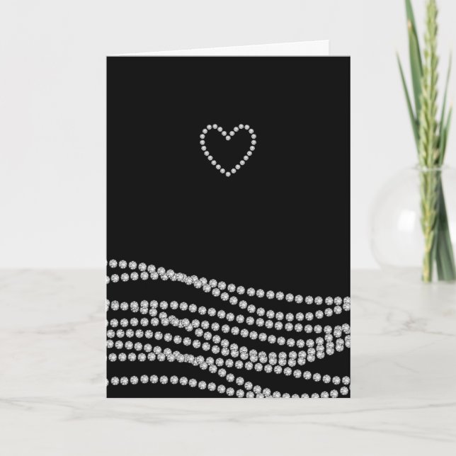 Elegant Bling Hjärtmärkt gratulationskort - svart Meddelande (Framsida)