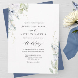 Elegant Bliss, marinblå Blommigten Bröllop Inbjudningar