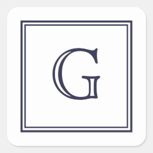 Elegant Block Monogram med Gräns Square Stickers Fyrkantigt Klistermärke