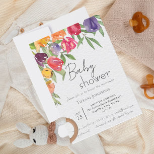 Elegant Blockerar Bright Tulips Baby Shower Inbjudningar
