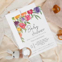 Elegant Blockerar Bright Tulips Baby Shower Inbjudningar