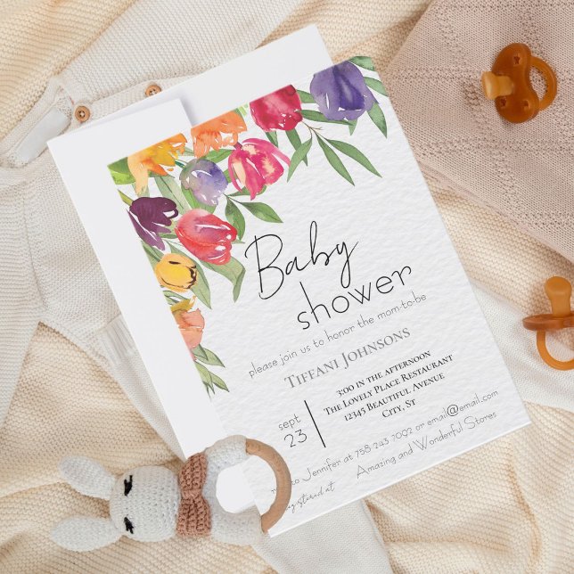 Elegant Blockerar Bright Tulips Baby Shower Inbjudningar (Skapare uppladdad)