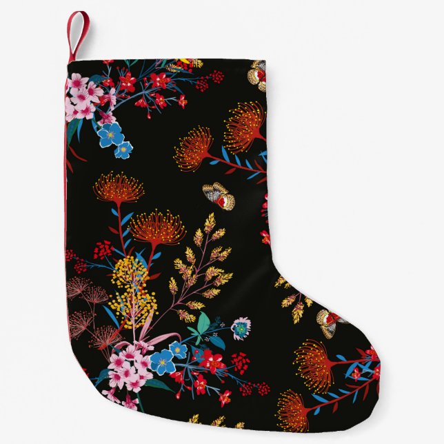Elegant Blodda blommigt och fjärilar i  Liten Julstrumpa (Framsidan)