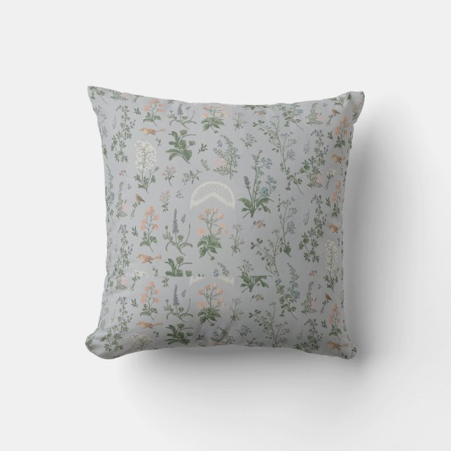 Elegant blom-fågelmönster kudde (Framsida)
